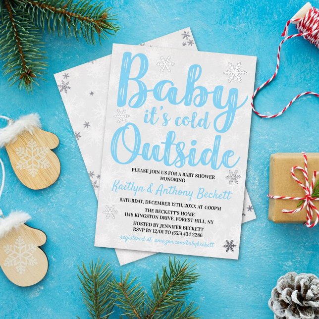 Baby It's Cold Outside Boys Winter Baby Shower Foil Invitation (Creator Uploaded)