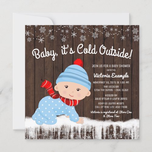 Baby its Cold Outside Boys Winter Baby Shower Invitation