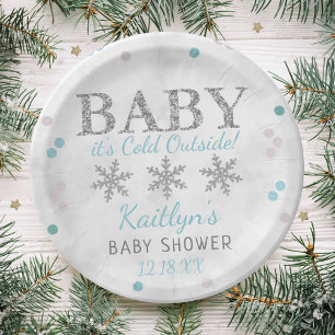Baby It's Cold Outside Boys Winter Baby Shower Paper Plates