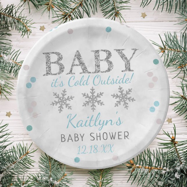 Baby It's Cold Outside Boys Winter Baby Shower Paper Plates (Creator Uploaded)