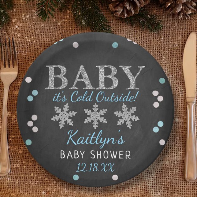 Baby It's Cold Outside Boys Winter Baby Shower Paper Plates (Creator Uploaded)