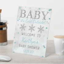 Baby It's Cold Outside Boys Winter Baby Shower Pedestal Sign