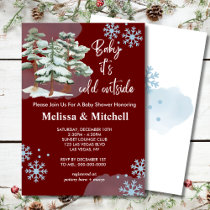 Baby its cold outside burgundy snowflake invitation