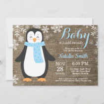 Baby its Cold Outside Burlap Penguin Baby Shower Invitation