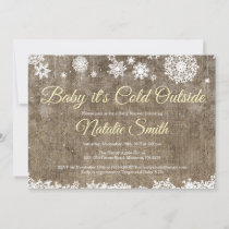 Baby Its Cold Outside Burlap Winter Baby Shower Invitation