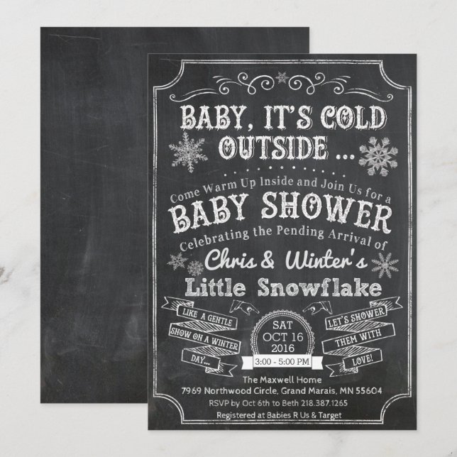 Baby Its Cold Outside Chalk Baby Shower Invitation (Front/Back)