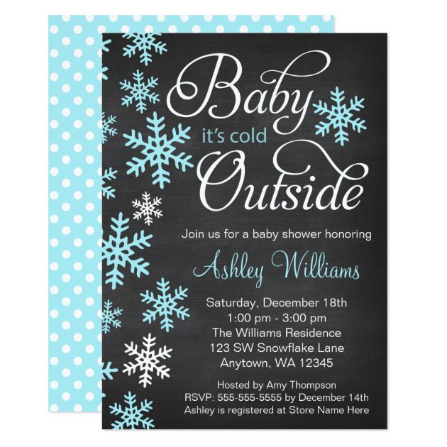 Baby It's Cold Outside Chalkboard Blue Baby Shower Invitation