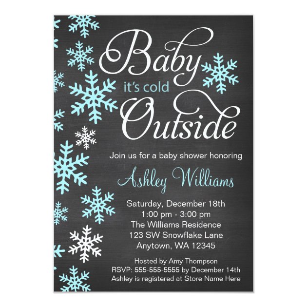 Baby It's Cold Outside Chalkboard Blue Baby Shower Invitation