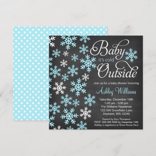 Baby It's Cold Outside Chalkboard Blue Baby Shower Personalized Invitations