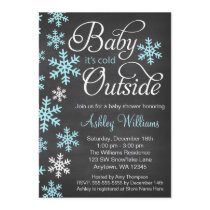 Baby It's Cold Outside Chalkboard Blue Baby Shower Invitation