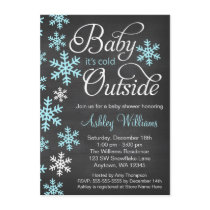 Baby It's Cold Outside Chalkboard Blue Baby Shower Invitation