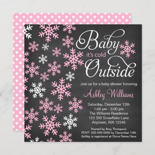 Baby Its Cold Outside Chalkboard Pink Baby Shower Invitation