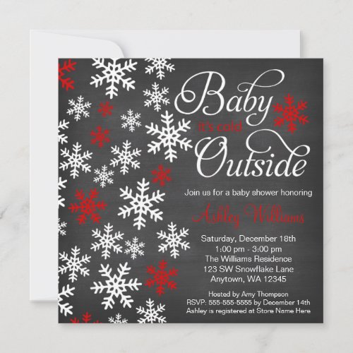 Baby Its Cold Outside Chalkboard Red Baby Shower Invitation