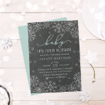 Baby It's Cold Outside Chalkboard Shower Invite<br><div class="desc">Brrr! Frosty chic invitations for winter baby showers feature white snowflakes on a chalkboard background with "baby it's cold outside" in mint green and white lettering. Personalize with your gender neutral baby shower details beneath using the template fields. Cards reverse to solid icy aqua.</div>
