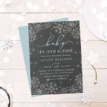Baby It's Cold Outside Chalkboard Shower Invite<br><div class="desc">Brrr! Frosty chic invitations for winter baby showers feature white snowflakes on a chalkboard background with "baby it's cold outside" in ice blue and white lettering. Personalize with your baby boy shower details beneath using the template fields. Cards reverse to solid light blue.</div>