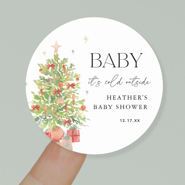 Baby It's Cold Outside Christmas Baby Shower Classic Round Sticker (Creator Uploaded)