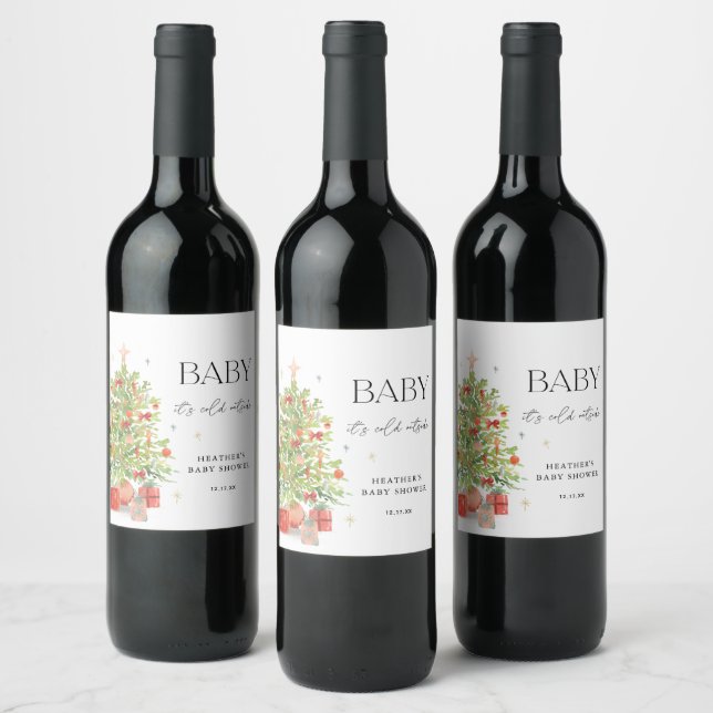 Baby It's Cold Outside Christmas Baby Shower Favor Wine Label (Bottles)
