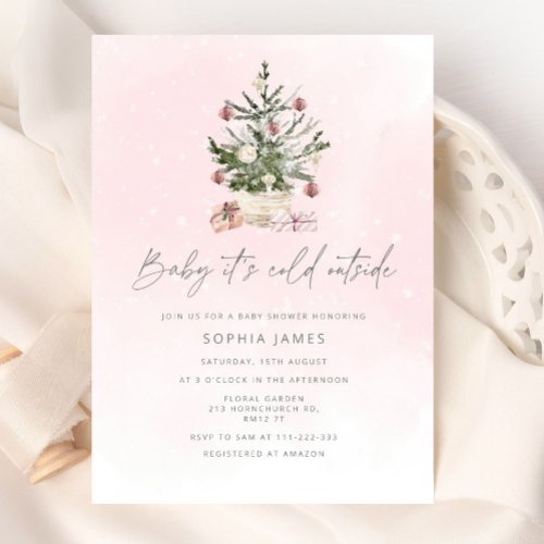 Baby its cold outside Christmas girl baby shower Invitation