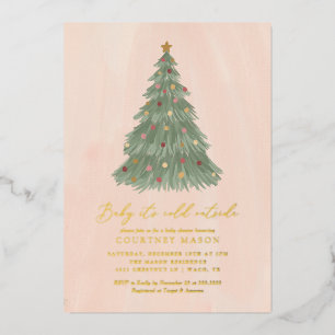 Baby It's Cold Outside Christmas Tree Baby Shower Foil Invitation