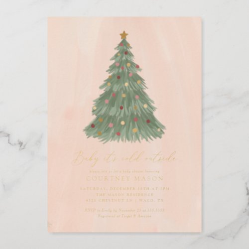 Baby Its Cold Outside Christmas Tree Baby Shower  Foil Invitation