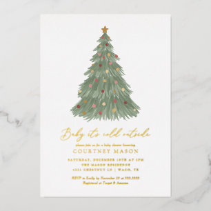 Baby It's Cold Outside Christmas Tree Baby Shower Foil Invitation