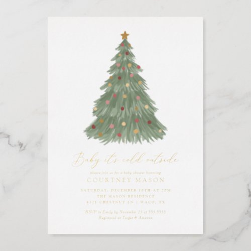 Baby Its Cold Outside Christmas Tree Baby Shower Foil Invitation