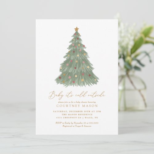 Baby Its Cold Outside Christmas Tree Baby Shower  Invitation