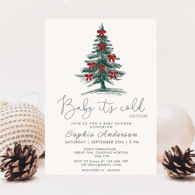 Baby It's Cold Outside Christmas Tree Baby Shower Invitation (Creator Uploaded)