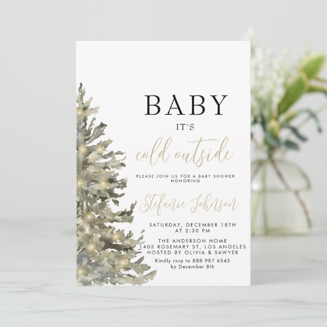 Baby it's Cold Outside Christmas tree Baby Shower Invitation (Standing Front)