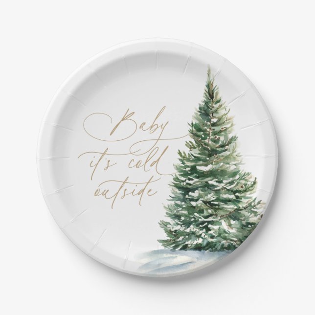 Baby It's Cold Outside Christmas Tree Baby Shower Paper Plates (Front)