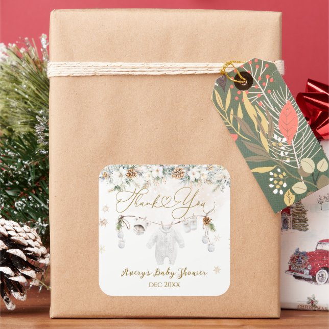 Baby Its Cold Outside Clothest Line Baby Shower Square Sticker (Holiday)