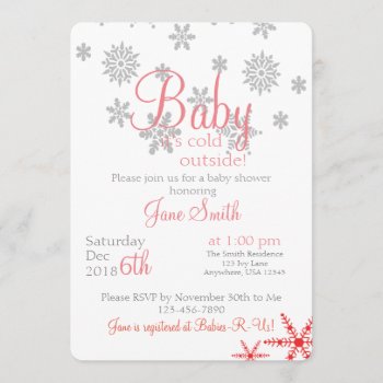 Baby Its Cold Outside Coral Snowflake Invitation by CardinalCreations at Zazzle