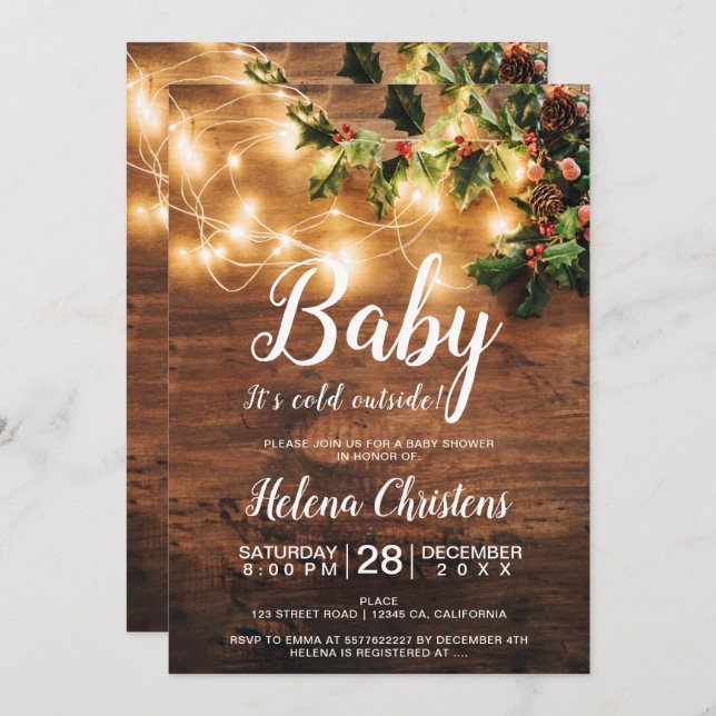 Baby it's cold outside country mistletoe lights invitation (Front/Back)