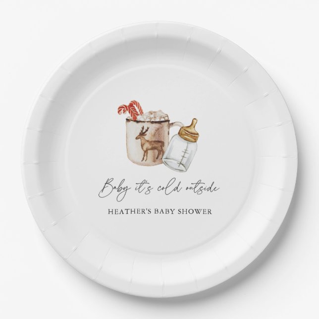 Baby It's Cold Outside Cozy Winter Baby Shower Paper Plates (Front)
