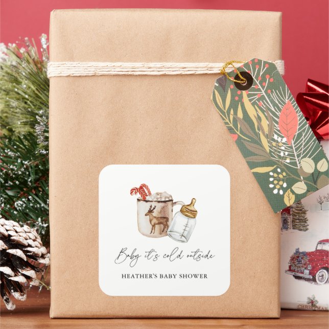 Baby It's Cold Outside Cozy Winter Baby Shower Square Sticker (Holiday)