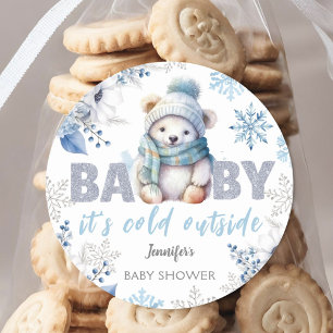 Baby it's Cold Outside Cute Boy Winter Baby Shower Classic Round Sticker