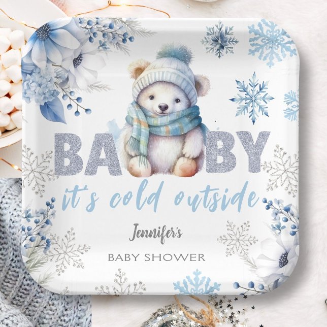 Baby it's Cold Outside Cute Boy Winter Baby Shower Paper Plates (Creator Uploaded)
