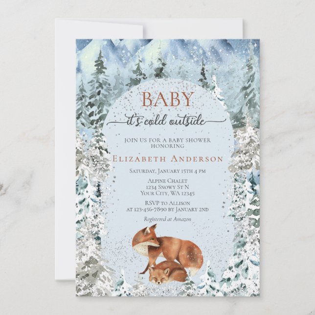 Baby It's Cold Outside Cute Foxes Baby Shower Invitation (Front)