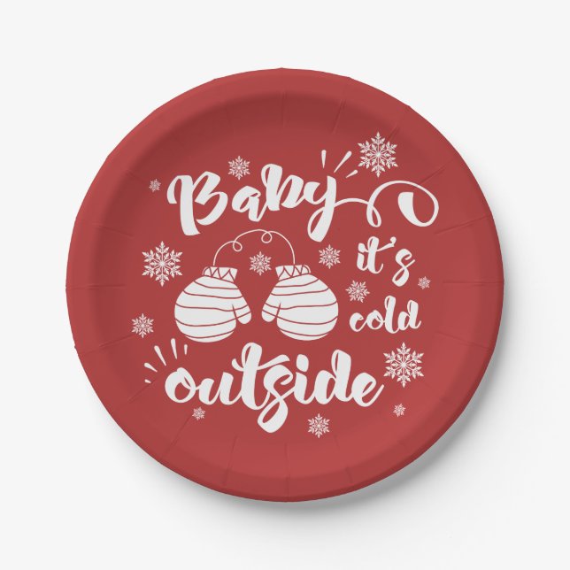 Baby its cold outside cute mittens winter paper plates (Front)
