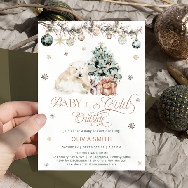 Baby it's Cold Outside Cute Polar Bear Baby Shower Invitation (Creator Uploaded)