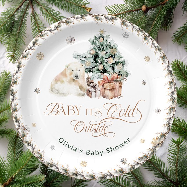 Baby its Cold Outside Cute Polar Bear Paper Plates (Creator Uploaded)