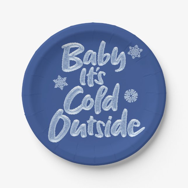 Baby It's Cold Outside Deep Blue Frozen Christmas Paper Plates (Front)