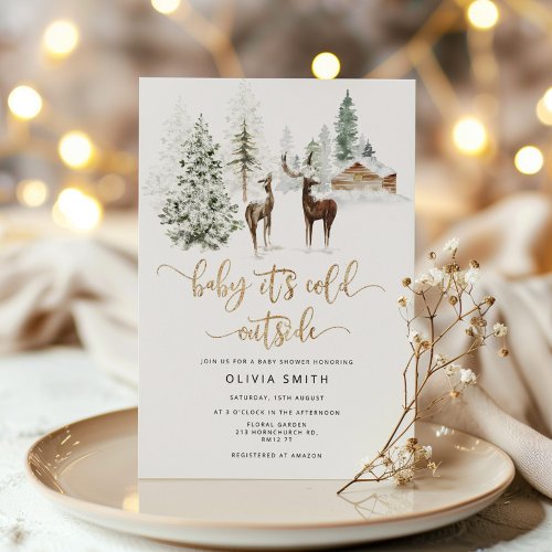 Baby its cold outside deer baby shower invitation