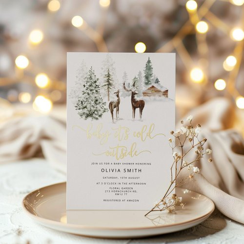 Baby its cold outside deer baby shower invitation foil invitation