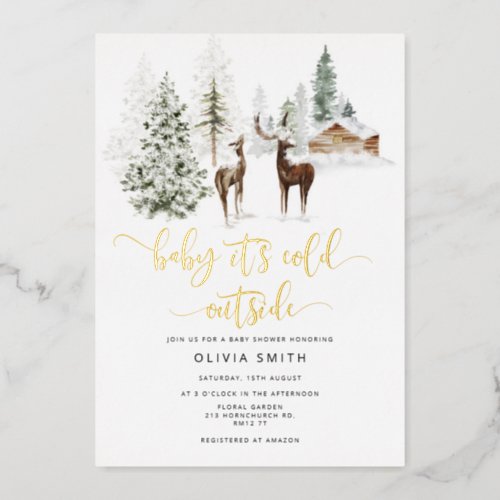 Baby its cold outside deer baby shower invitation foil invitation