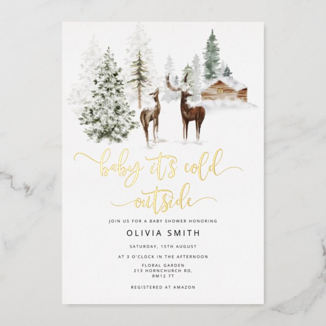 Baby its cold outside deer baby shower invitation foil invitation (Front)