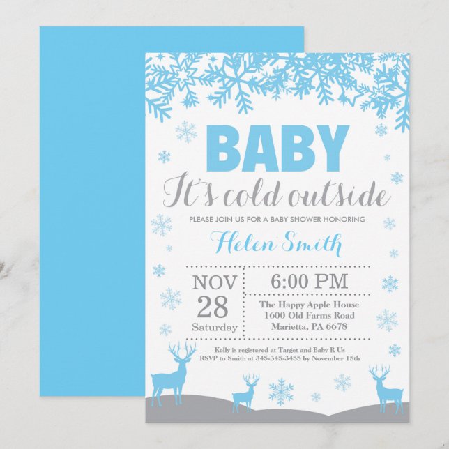 Baby its Cold Outside Deer Boy Baby Shower Invitation (Front/Back)