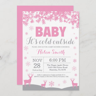 Baby its Cold Outside Deer Girl Baby Shower Invitation