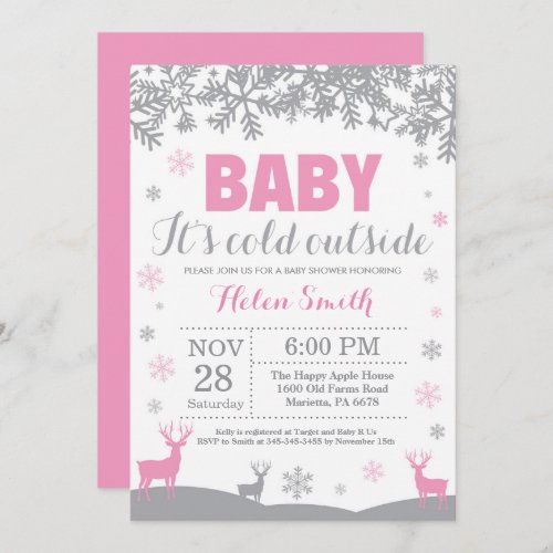 Baby its Cold Outside Deer Girl Baby Shower Invitation