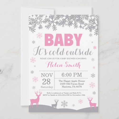 Baby its Cold Outside Deer Girl Baby Shower Invitation